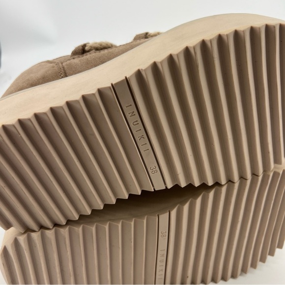 INUIKII Tan Shearling Lined Suede Platform Lace Up Low Winter Comfort Boots 38 - Picture 10 of 10